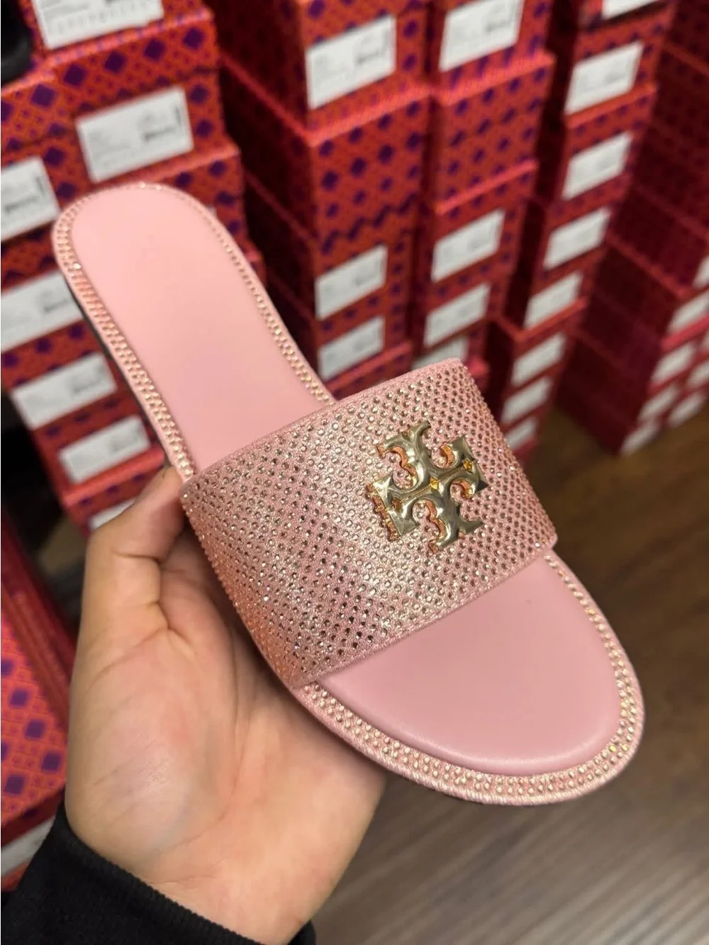 Tory Burch Rose Pink Crystal-Embellished Slide Sandal